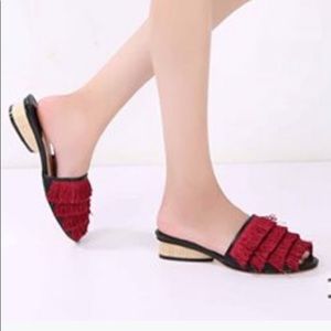 Mackin NEW Wine Red Fringe Open Toe Slides